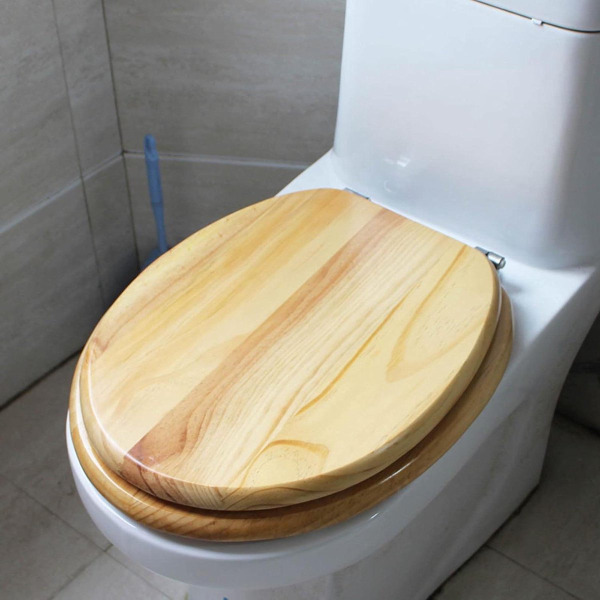 Toiletzitting Massief Hout - Toiletbril Langzaam Sluitend - Badkamer Vernieuwen - Stille Sluiting Roestvrijstaal - Universele Pasvorm - Natuurlijk Hout