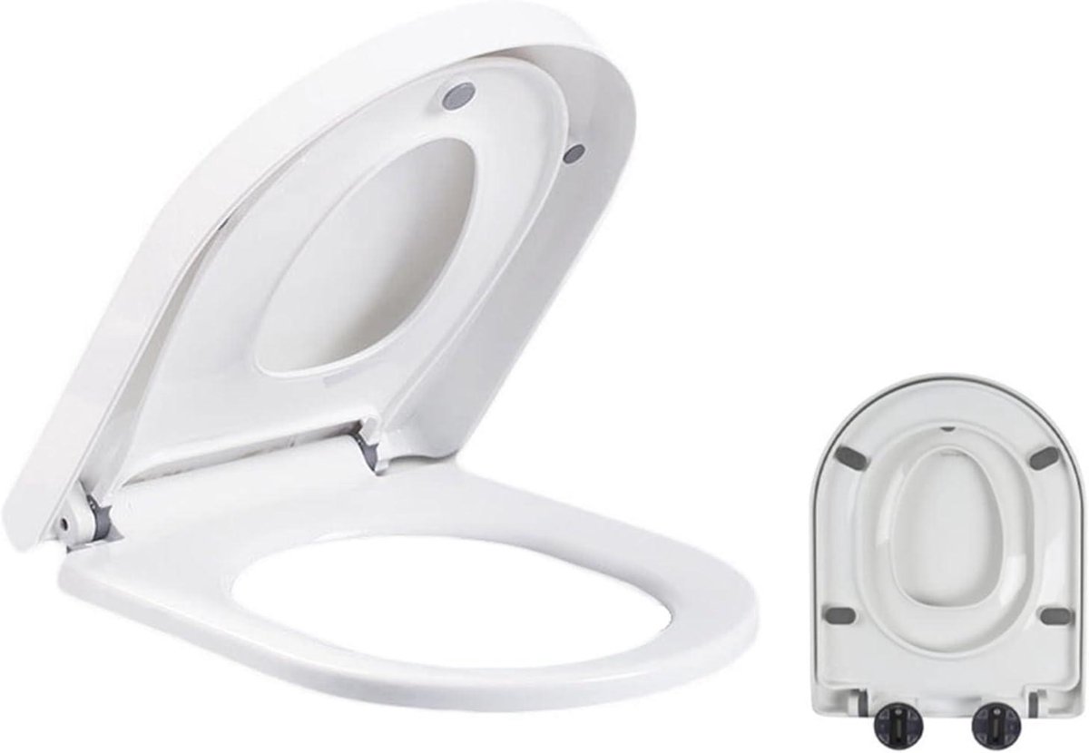 Verstelbare scharnieren toiletbril, D-vormig met ingebouwde zindelijkheidstraining, Soft-Close Quick-Release, Wit