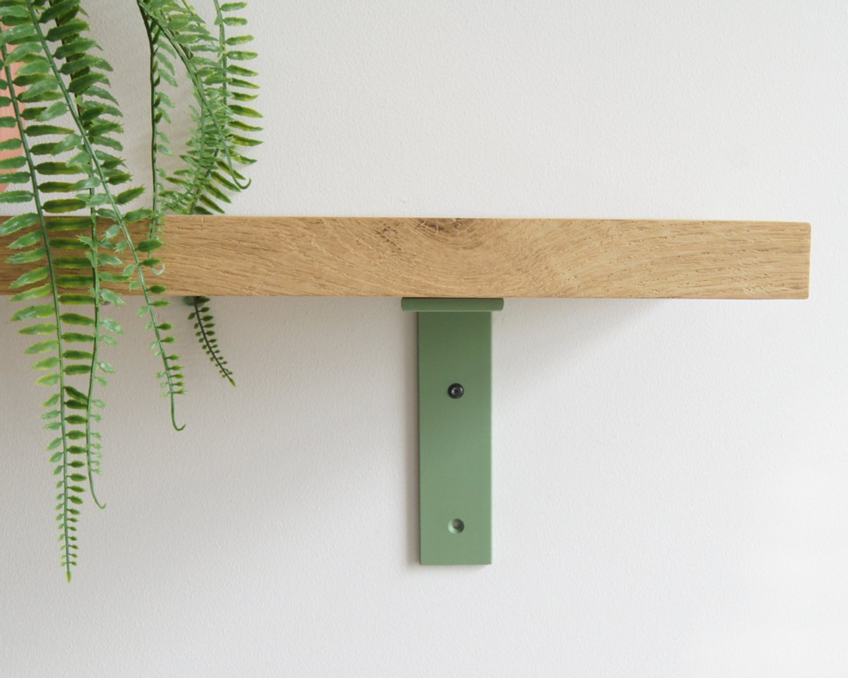 STERKSTAEL Ares Industriële Plankdrager Salie Groen - Stalen Wandplank Steun - Voor plank vanaf 20 cm tot 30 cm - Kleur Groen - inclusief bevestigingsmateriaal - Poedercoating - Wandsteun - 1 stuk