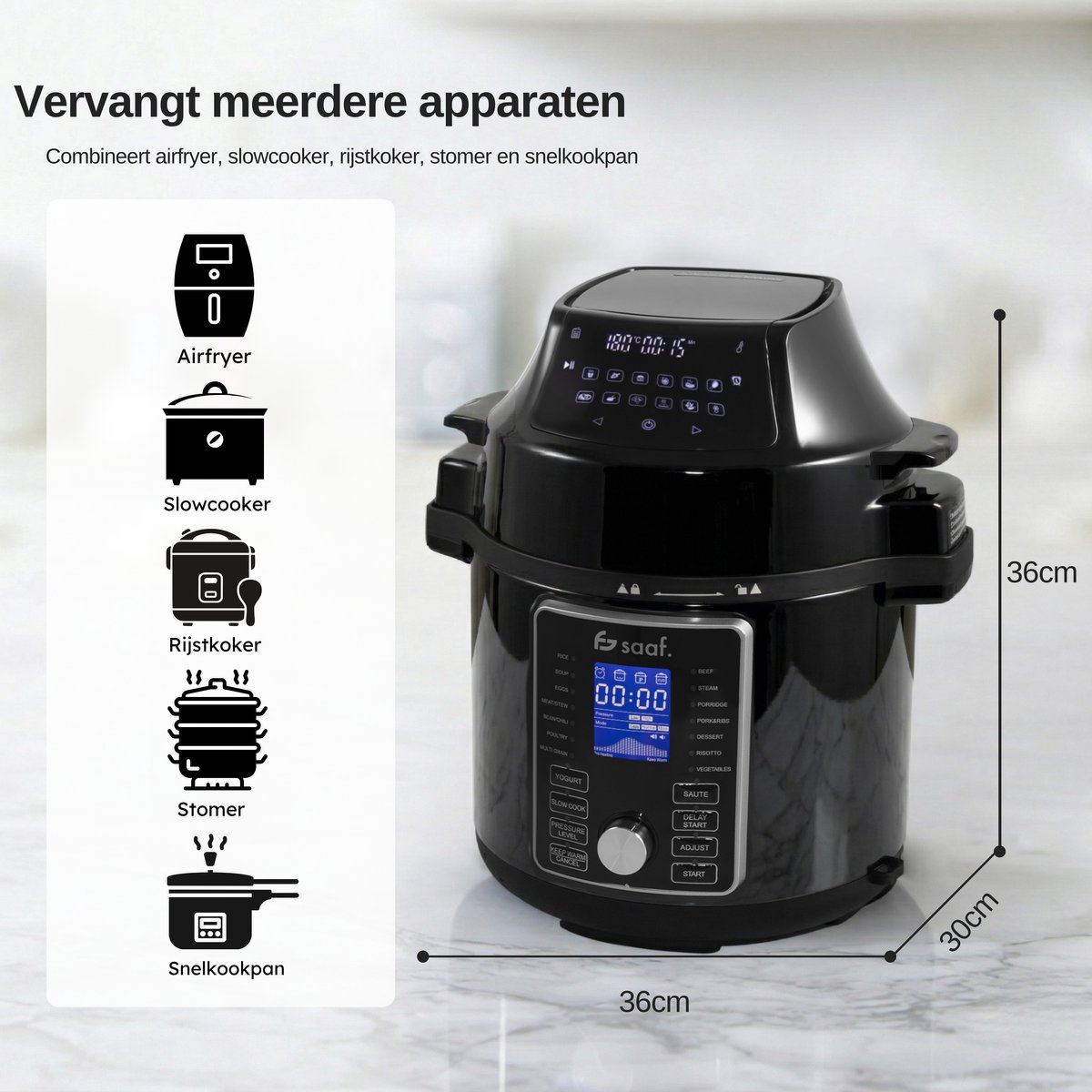 Saaf Multicooker 15,6L 1500W Zwart 24 Programma's - afbeelding 2