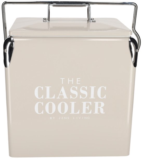 JENS Living Retro Koelbox Taupe - Stijlvolle 13L Ijzeren Koelbox met Binnentas van PP en Flessenopener van Merkloos — afbeelding 3