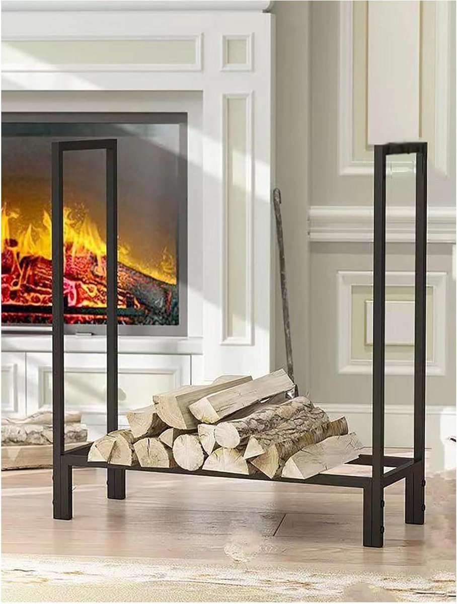 Brandhouthouder Metaal - Houtopslag Rek - Haardhout Opslag - Stevig Buisstaal - 118x35x100cm - Zwart