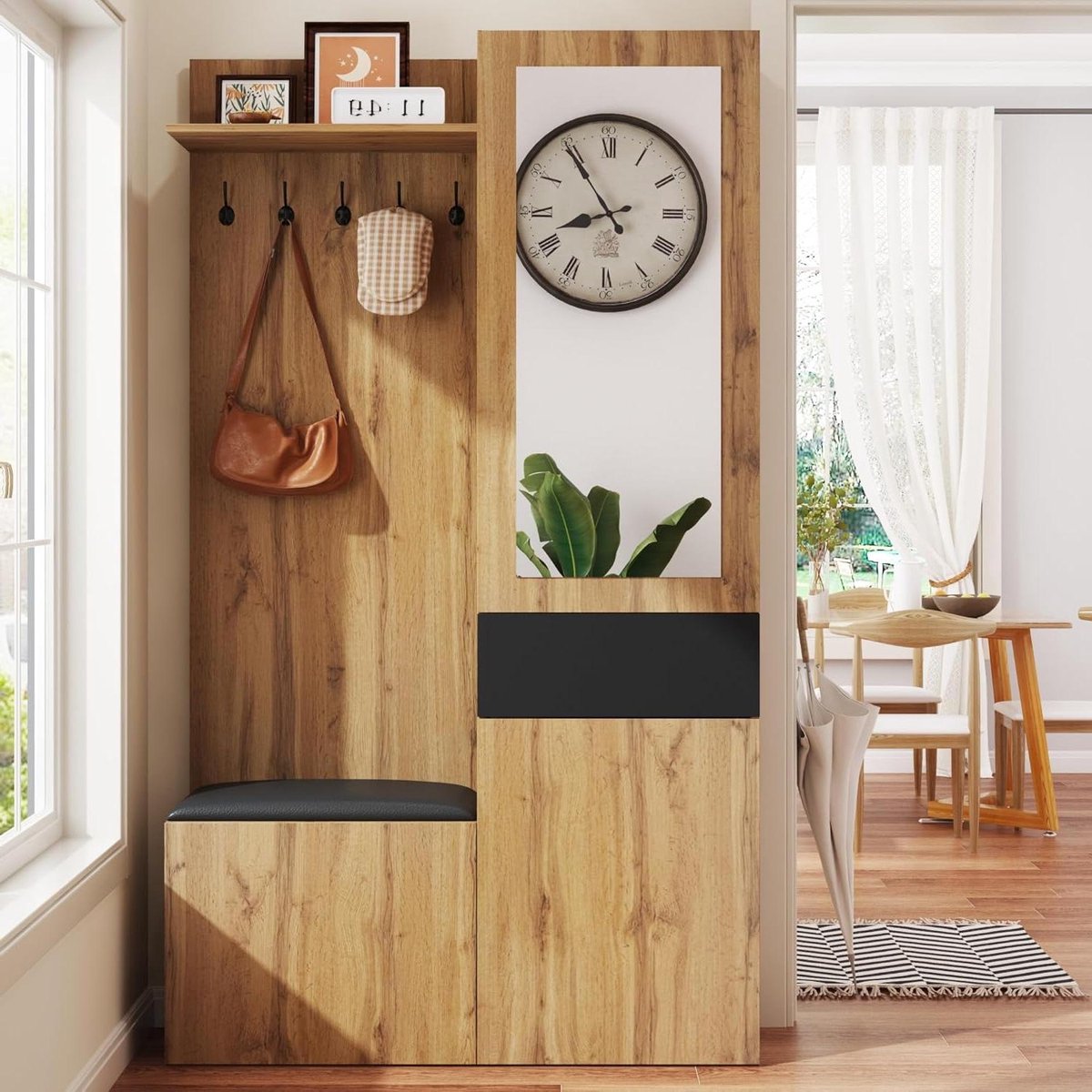 Garderobeset met 5 haken - Hal organizer meubel - Entree opruimen - Geïntegreerde spiegelk