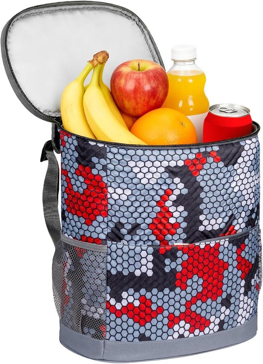 Reis Koeltas - Opvouwbare Box - Outdoor Avonturen - Lekvrij Compartiment - 33 x 29 cm - Zeshoekig Rood