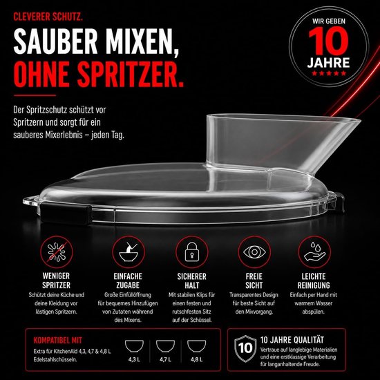 Spatbescherming Keukenmachine - Komdeksel Accessoire - Schoon Werken - Met Vulopening - Middelgrote Maten - Transparant — afbeelding 5