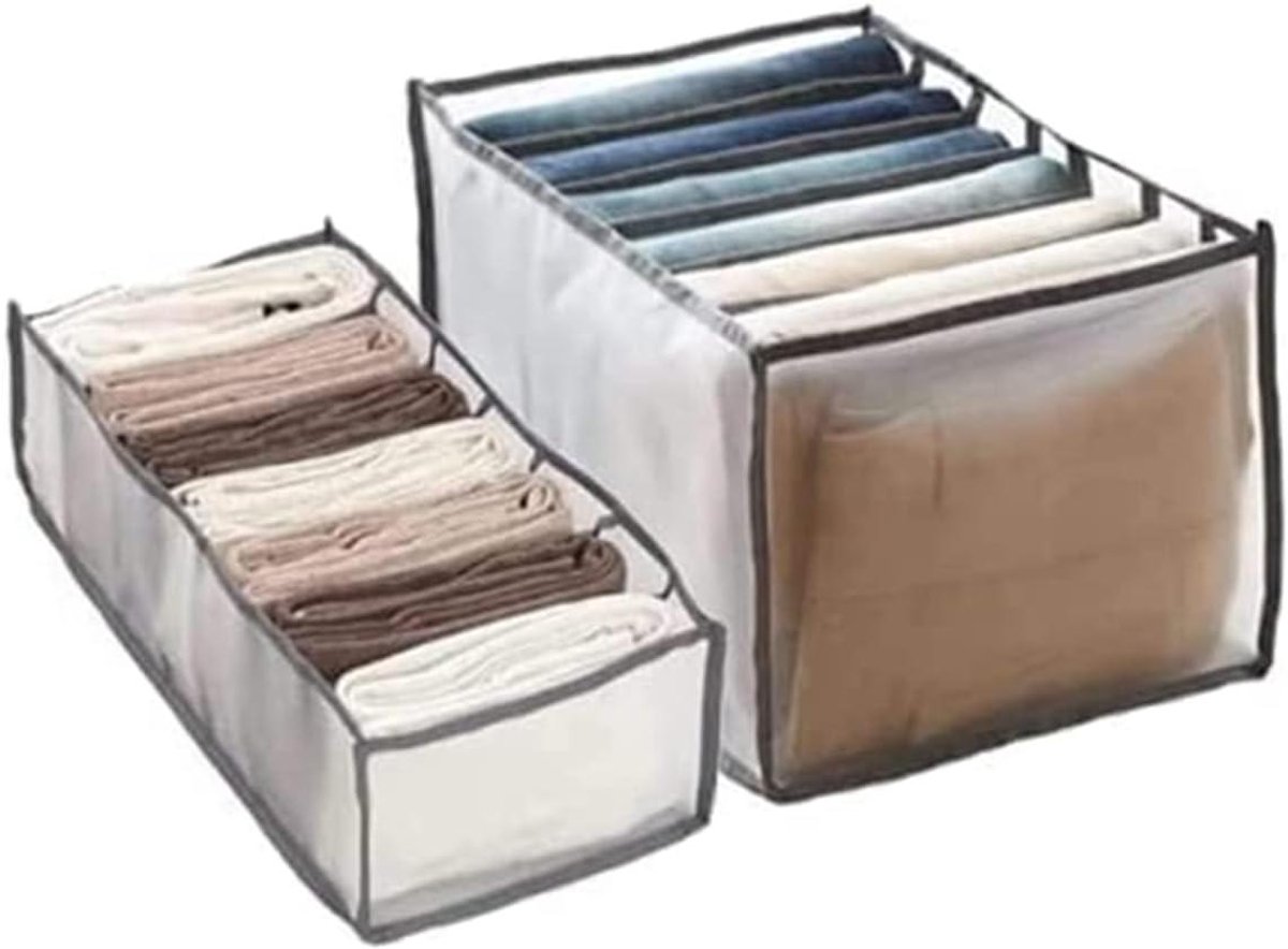 Opvouwbare ladeverdelers - Opbergdozen mesh - Kleding organiseren - Duurzaam en wasbaar - 2 stuks - Grijs