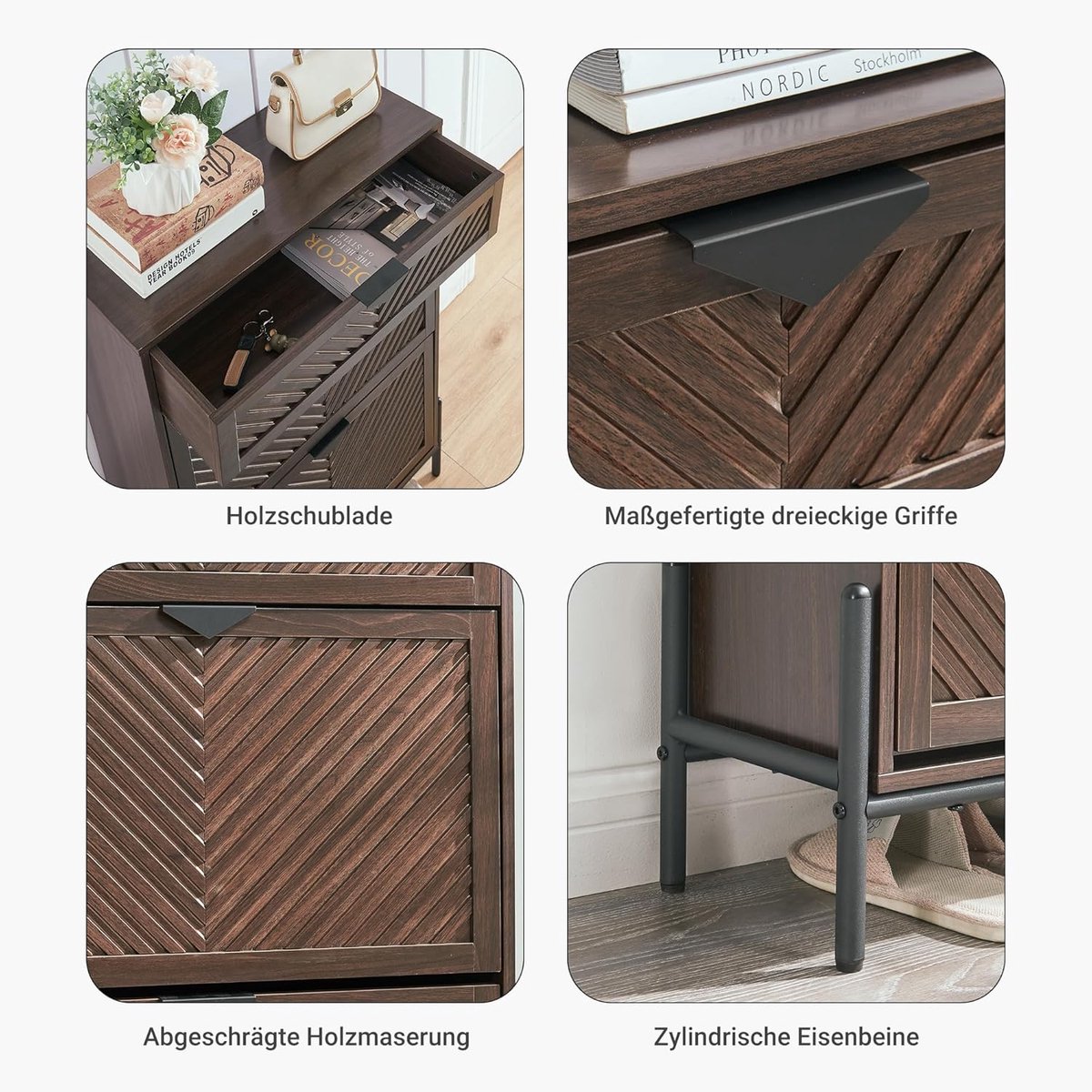 Schoenenkast 57 x 24 x 98 cm met 2 Kleppen en Lade – Smalle Schoenenkast voor Hal, Entree en Woonkamer – Ruimtebesparend Gesloten Schoenenrek met Verstelbare Vakken – Bruin | Mobili Bella