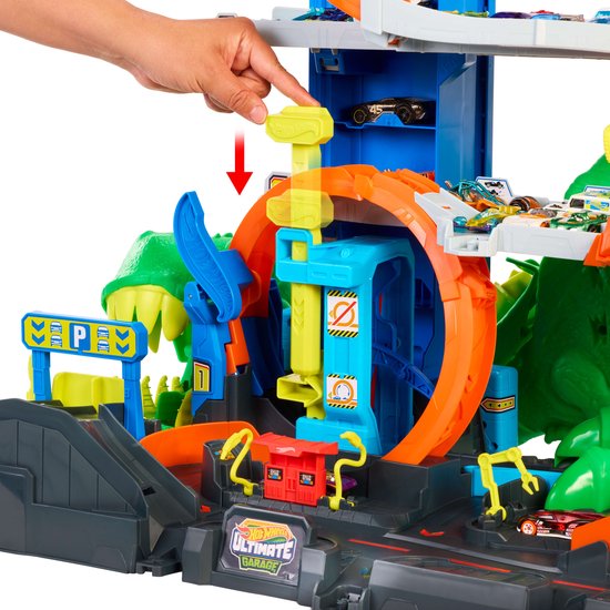 Hot Wheels City Ultieme T-Rex Garage - met 2 speelgoedauto's en opbergruimte voor meer dan 50 auto's van Hot Wheels — afbeelding 5