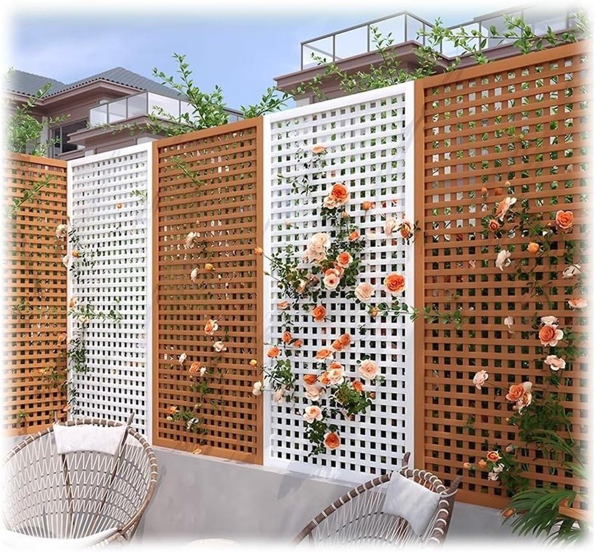 Houten Tuinpanelen - Rooster Schermen - Privacy Creëren - Weerbestendig Ontwerp - 60x150cm - Wit