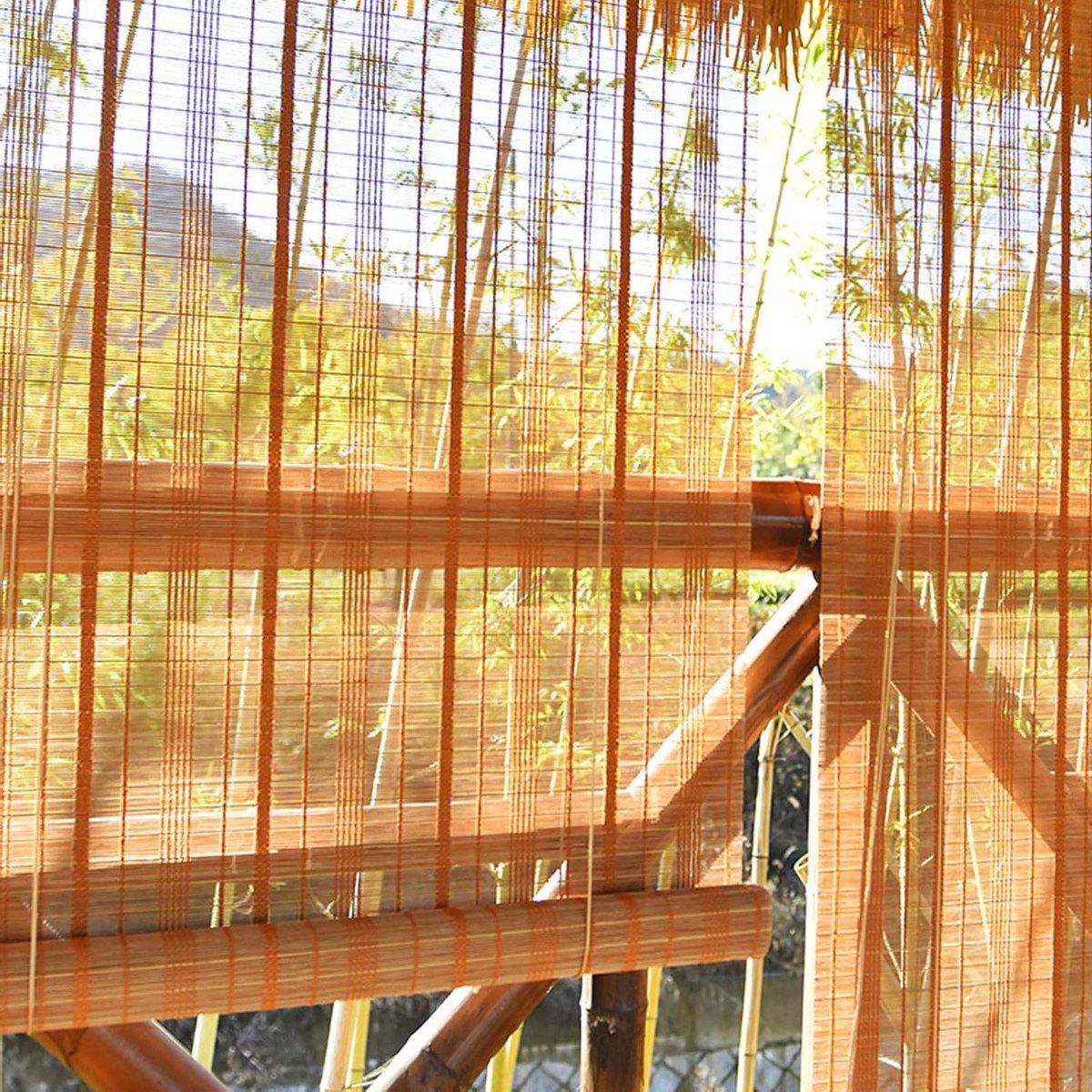 Bamboe Jaloezieën - Rolgordijnen Zonwering - Privacy Creëren - Handgeweven Natuurlijk - 70x200cm - Gecarboniseerd