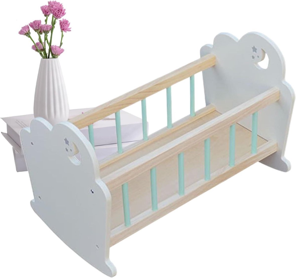 Poppenbed Miniatuur - Houten Kinderbed - Rollenspel Poppen - Realistische Wooncultuur - 55 x 38 x 8 cm - Houtkleur