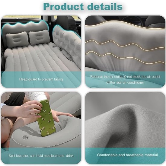 Luchtbed Auto - Opblaasbaar Matras - Comfortabel Slapen - Ergonomisch Ontwerp - Universeel - Grijs — afbeelding 2