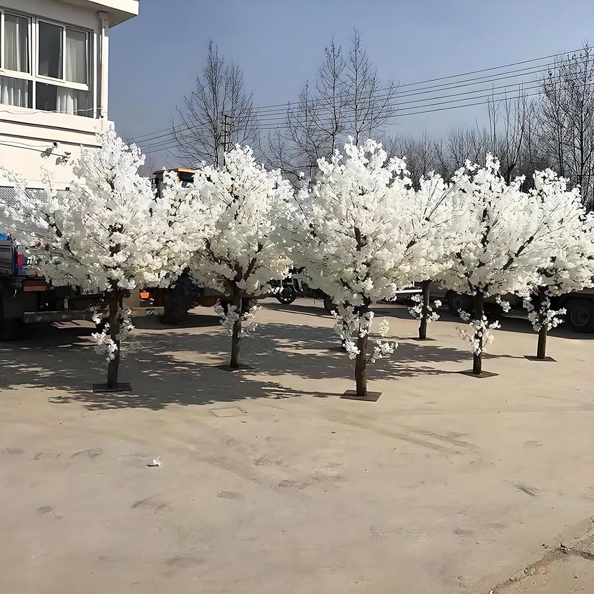 Handgemaakte kunstbloemen, decoratieve boom voor binnen en buiten, grote roze kunstkersenbloesemboom, voor thuis, bruiloft, feest, tuin, kantoor, kerst. White-1m*0.8m – foto 2