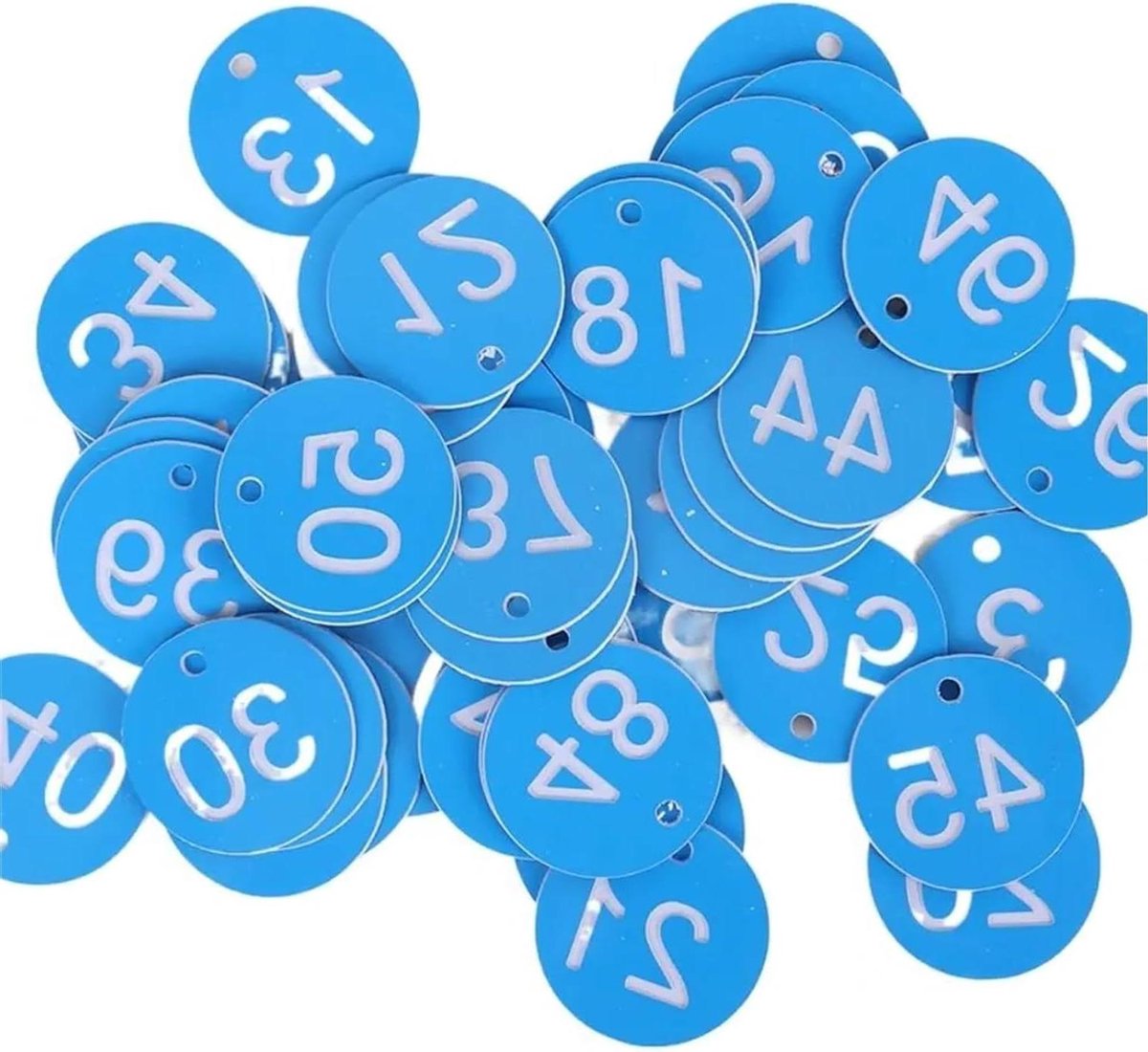 Plastic nummerlabels, 100 stuks, plastic labels, kleurrijke ronde opeenvolgende nummers, tekenlabels, 3,5 cm, kentekenplaat, tuinmarkeringen voor organiseren (lichtblauw)