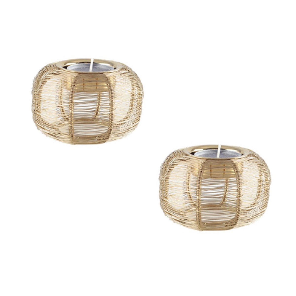 AULICA - Set Ronde kandelaar - waxinelichtjeshouder - 9x9x5cm - Goud - Set 2 stuks