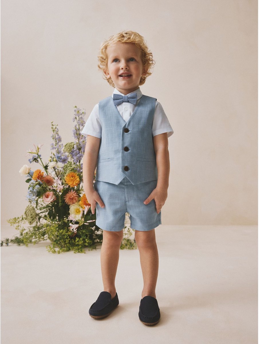 Next - Jongens - Set met gilet, overhemd, korte broek & stropdas - Blauw