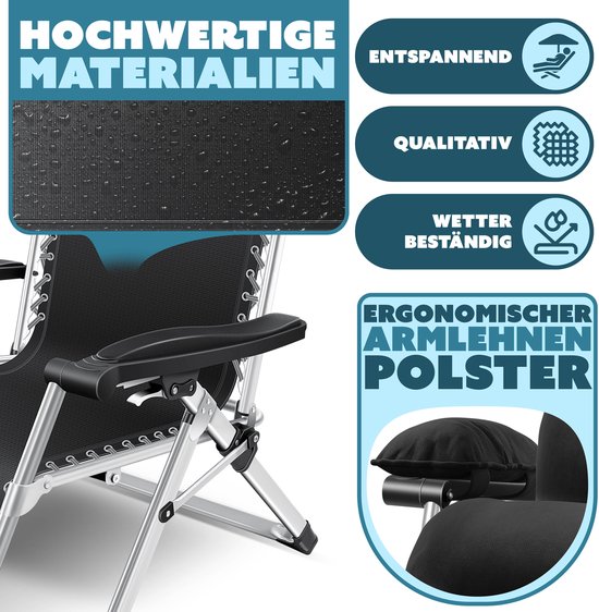 KESSER Luxe Ligstoel - Extra Breed & Comfortabel - Dikke Kussens, Armleuningen, Hoofdkussen, Bijzettafel & Opbergvakken - Ergonomisch & Antislip - Tuin of Balkon - Zwart — afbeelding 4