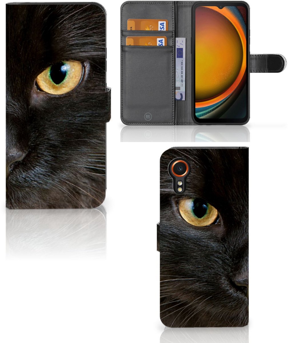 Samsung Galaxy Xcover 7 Telefoonhoesje met Pasjes Zwarte Kat