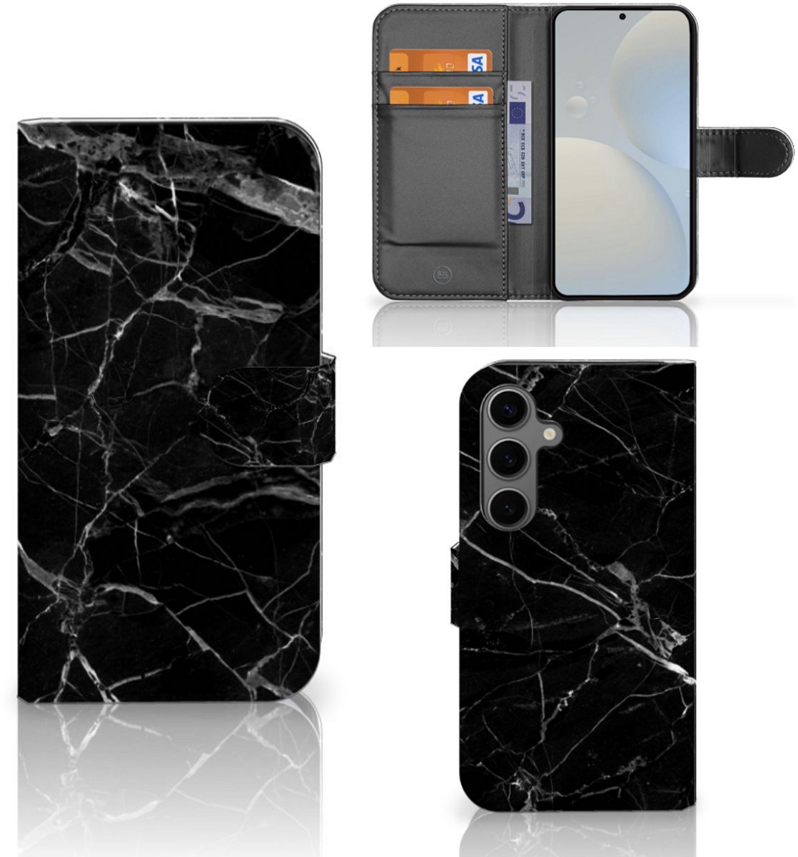 Samsung Galaxy S25 Bookcase Marmer Zwart - Origineel Cadeau Vader
