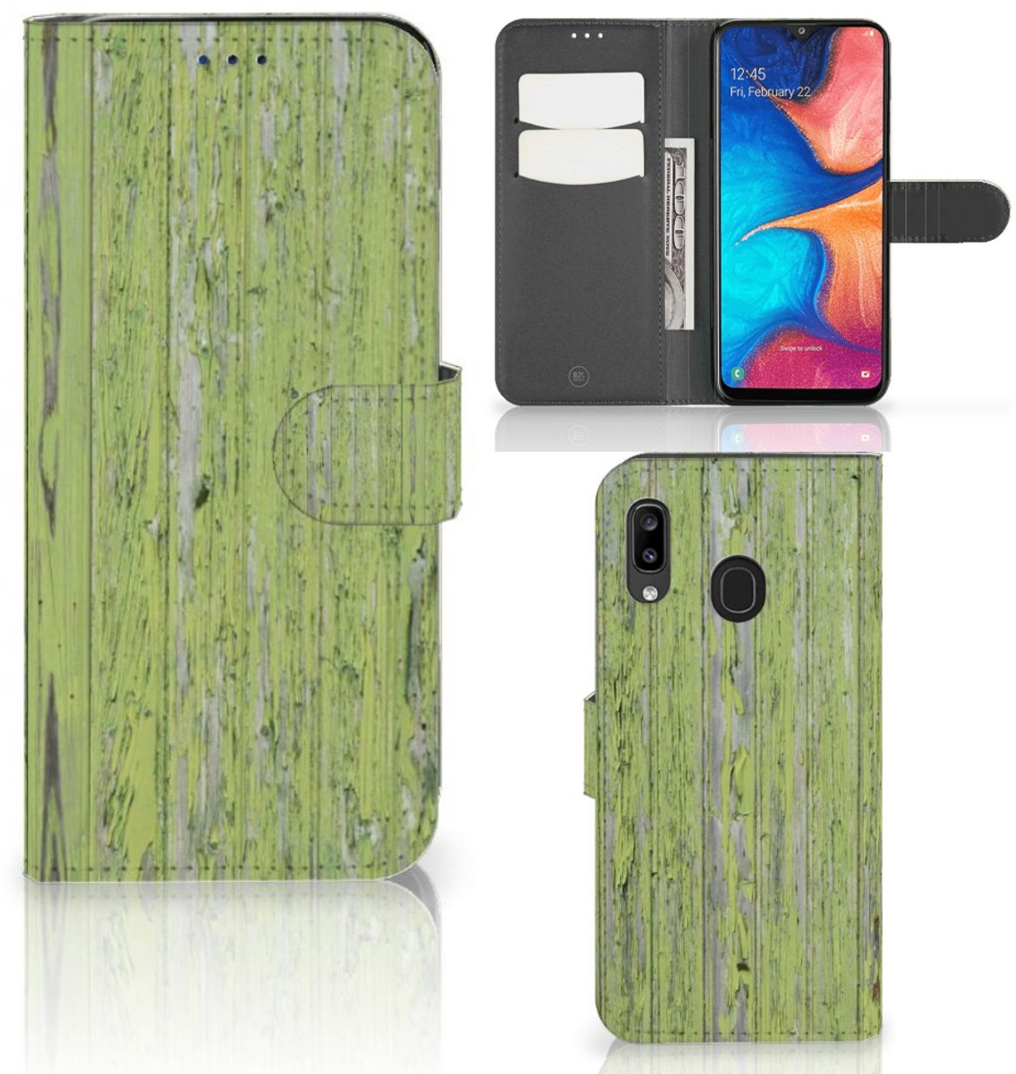 Samsung Galaxy A30 Book Style Case Green Wood