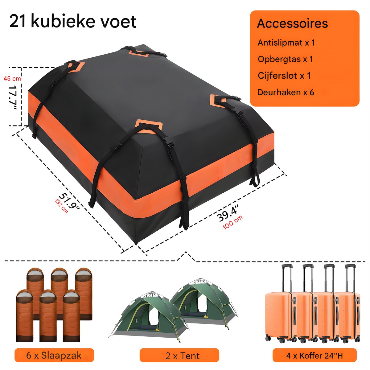 Autodak Daktas 20 Cubic Feet - Waterdichte Dakdrager 1000D PVC – foto 2