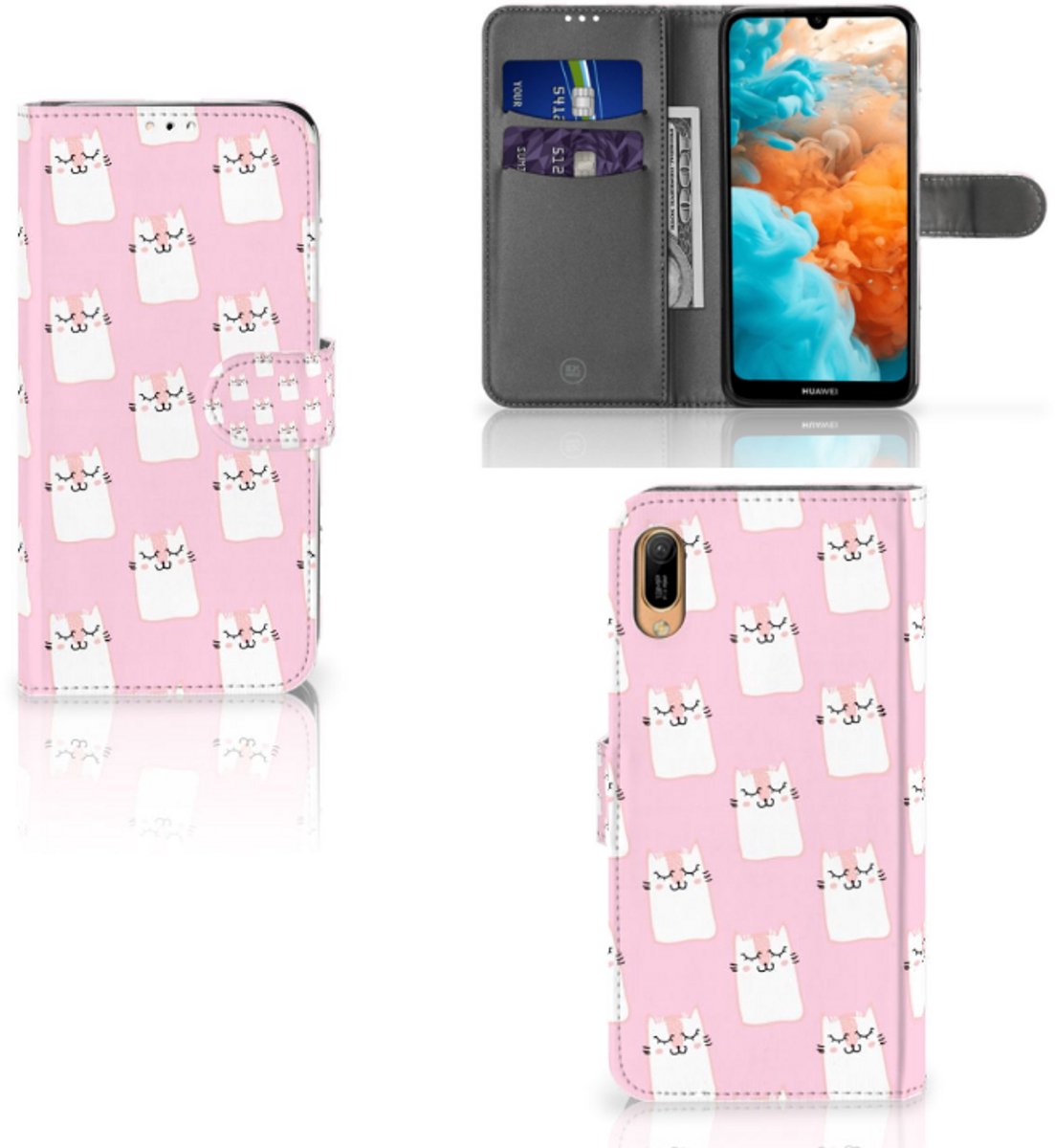 Huawei Y6 (2019) Telefoonhoesje met Pasjes Sleeping Cats
