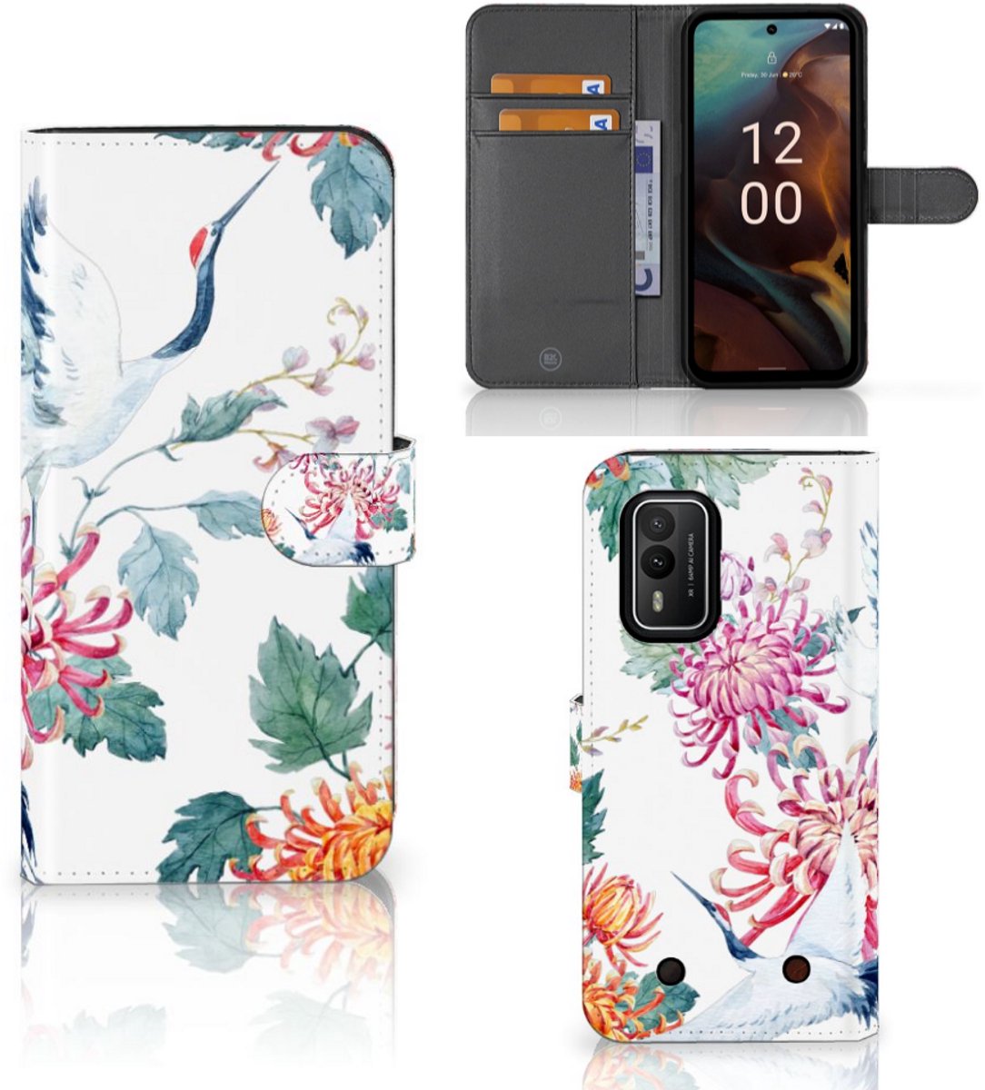 Nokia XR21 Telefoonhoesje met Pasjes Bird Flowers