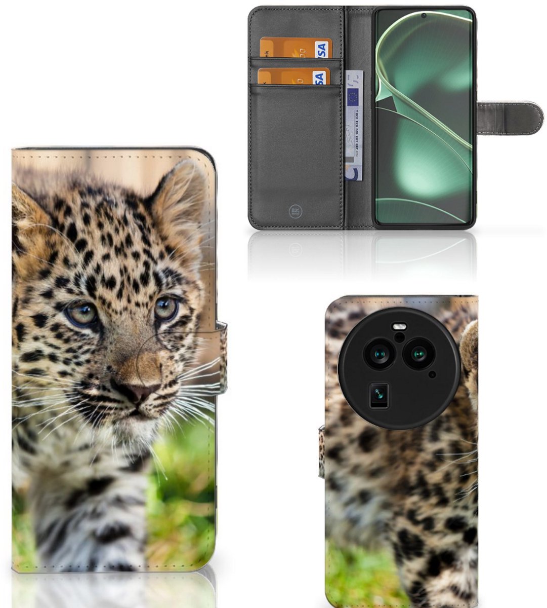 OPPO Find X6 Pro Telefoonhoesje met Pasjes Baby Luipaard