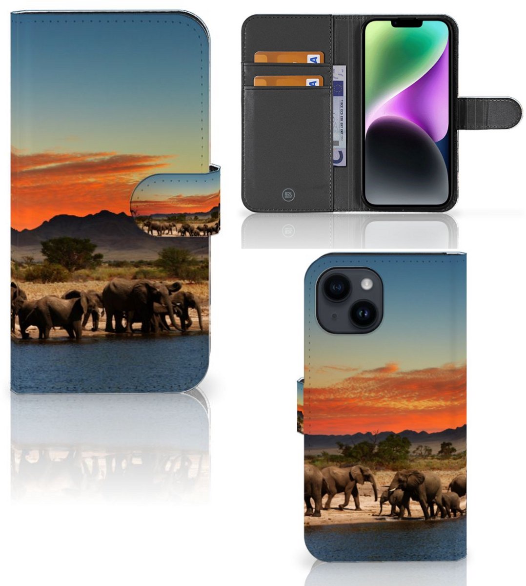 iPhone 15 Telefoonhoesje met Pasjes Olifanten