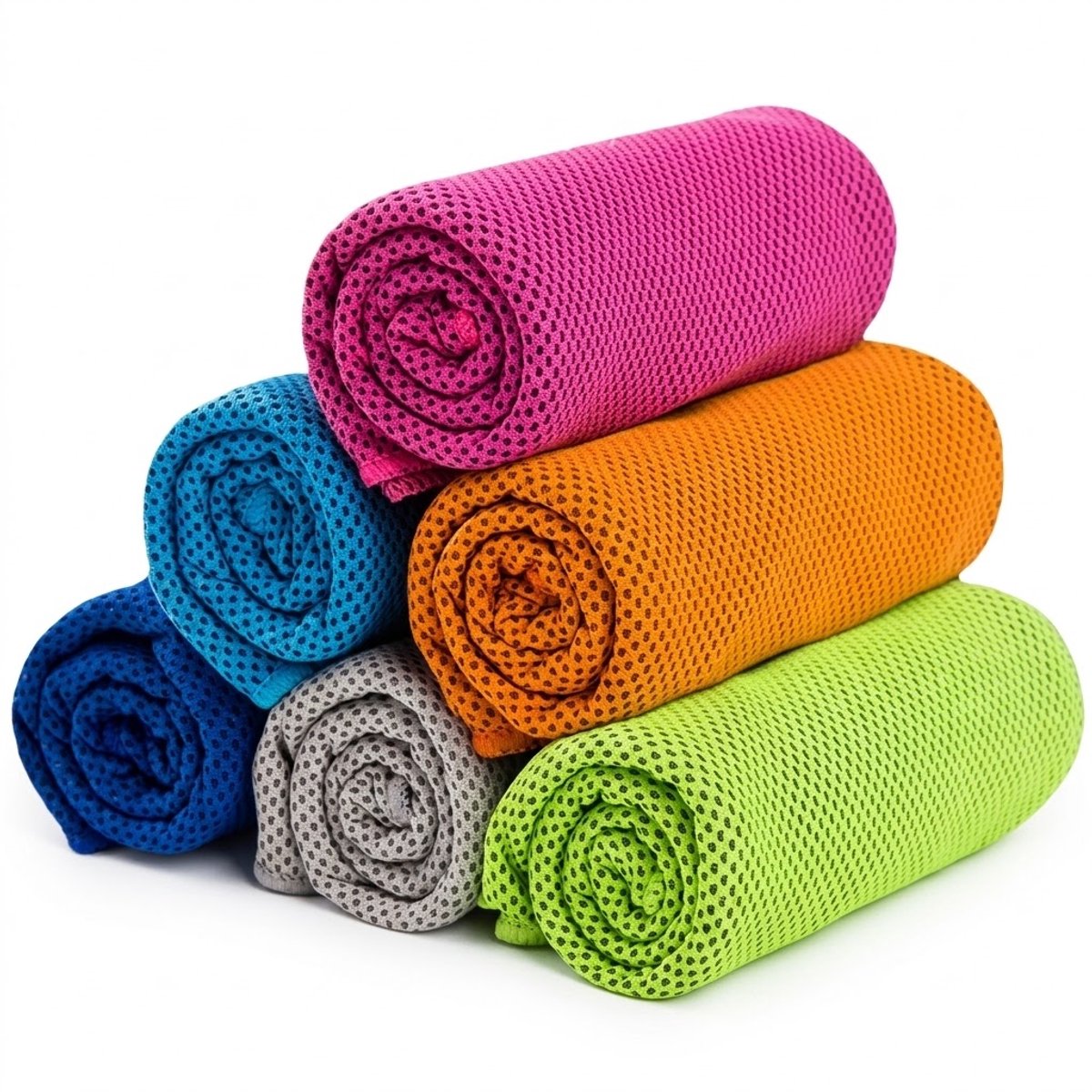 Roze blauwe oranje groene sport handdoek set voor dames en heren – 6 delige verkoelende fitness handdoek set met geperforeerde textiel structuur – sporthanddoeken voor fitness, hardlopen, gym en training