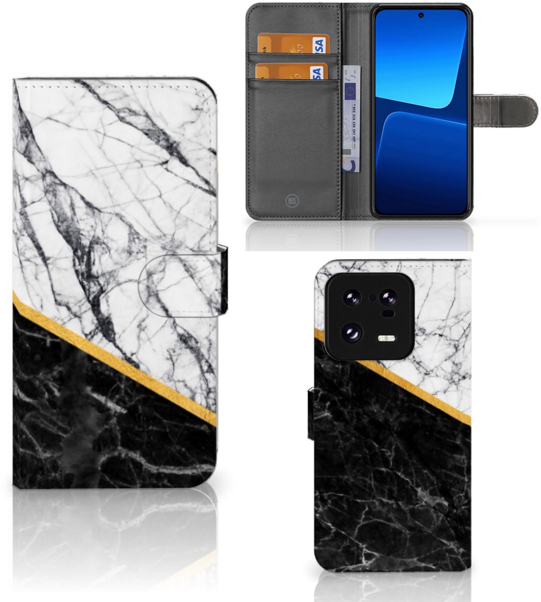 Xiaomi 13 Pro Bookcase Marmer Wit Zwart - Origineel Cadeau Man