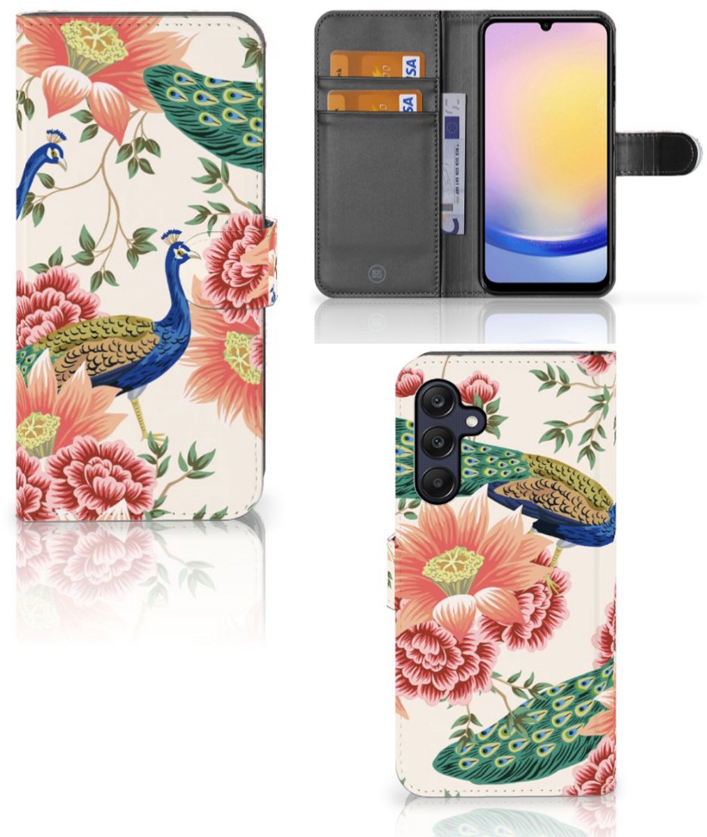 Telefoonhoesje met Pasjes voor Samsung Galaxy A25 Pink Peacock