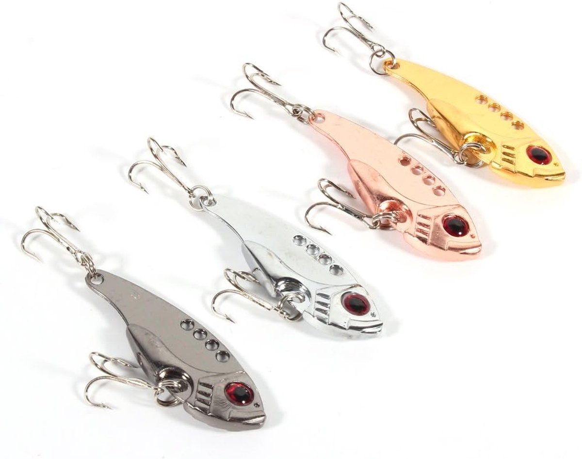 4 Stuks 11G 55mm Vissersaas, Metaal VIB Jigs voor Zoet- en Zoutwater, Topwater Aas met Spinnerblad en Drievoudige Haken, Ideaal voor Vissen en Sportvisserij