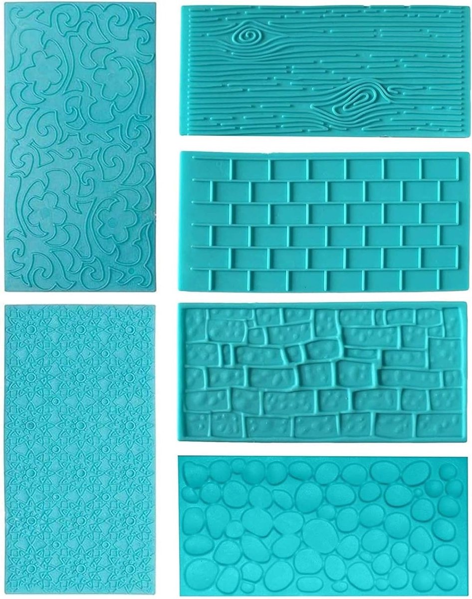 6 Stuks Fondant Impressie Mat - Bakgereedschap voor Taartdecoratie, Textuurmat voor Cake Randen en DIY Ontwerpen met Steenwand Effect