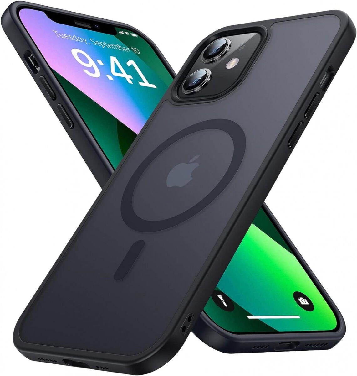 Hoesje Geschikt voor Apple iPhone 12 / 12 Pro - Compatibel met MagSafe - Matte Beschermhoes - Back Cover met Magneet - Geschikt voor Draadloos Opladen met Magnetische Ring - Zwart