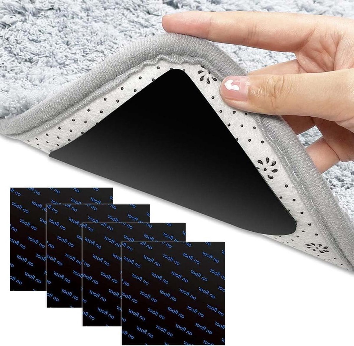 Antislip tapijt voor vierkante tapijten, 105 x 105 mm, wasbaar, herbruikbaar, tegen krulle