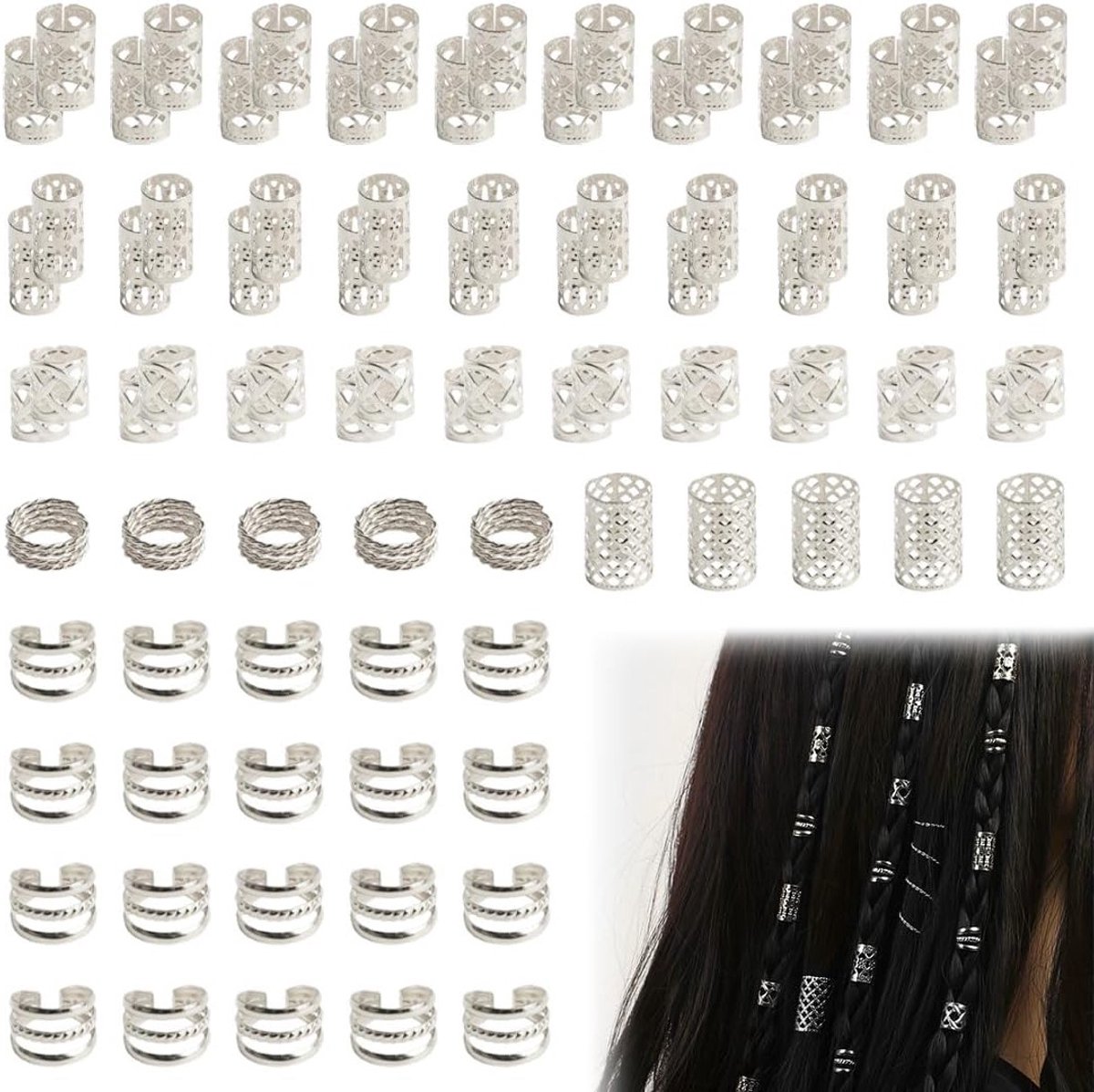90 Stuks Dreadlocks Sieraden - Verstelbare Metalen Cuffs en Kralen voor Haaraccessoires en Versiering voor Dames en Heren