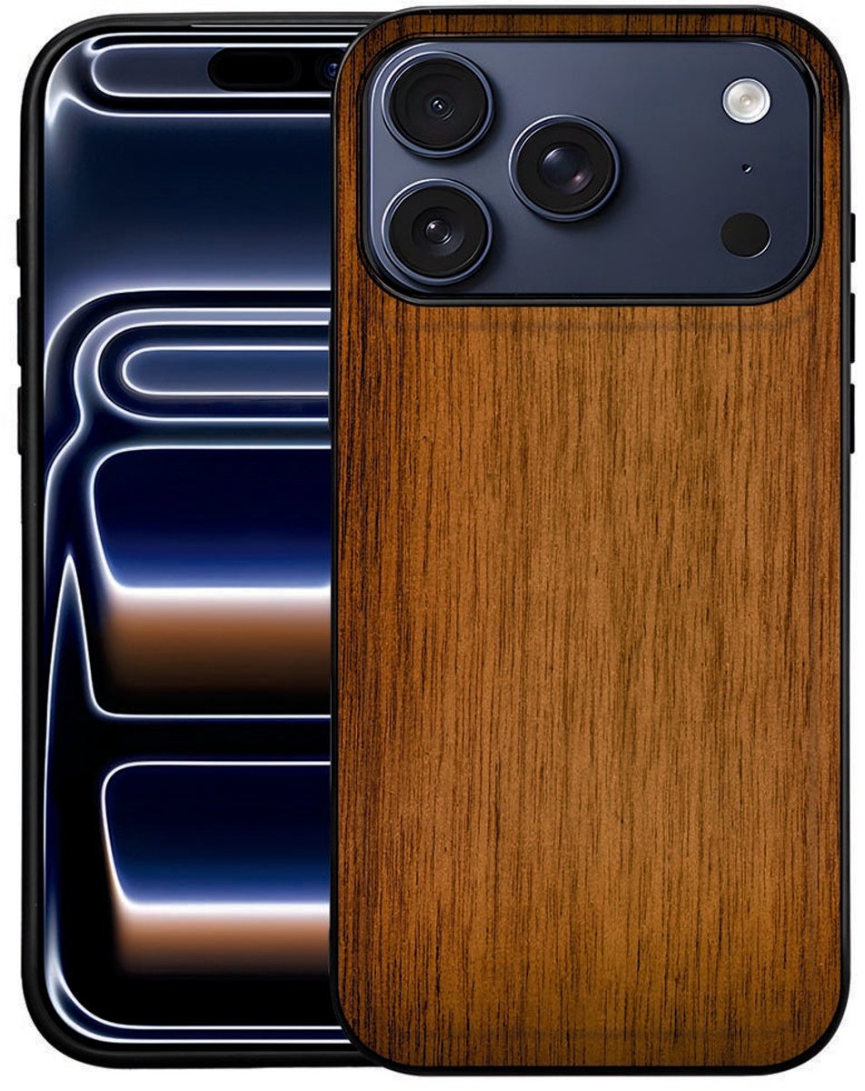 Donker Hout Apple iPhone 17 Pro Max TPU Hoesje Met Natuurlijke Houttint Bescherming