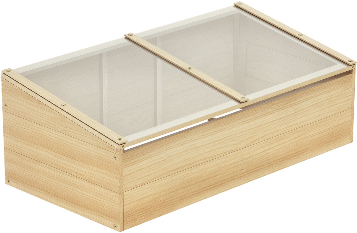 Killogood Houten kas koude bak koude bak kist broeikas tuin & plantenbak systeem voor tuin balkon - 100 x 50 x 35 cm - naturel - grenen - PC plaat