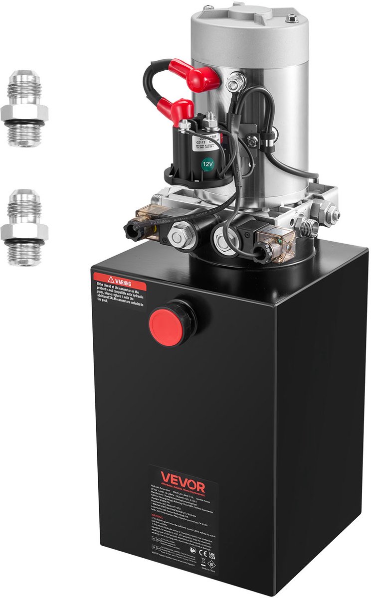 VEVOR 12 Qt Hydraulische Krachtbron, Dubbelwerkende Kipperaanhangerpomp, Maximale Openingsdruk 22 Mpa en Debiet 3,4 L/Min, 12 V DC Hydraulische Pomp met Metalen Reservoir voor Kipperaanhangers, Zwart