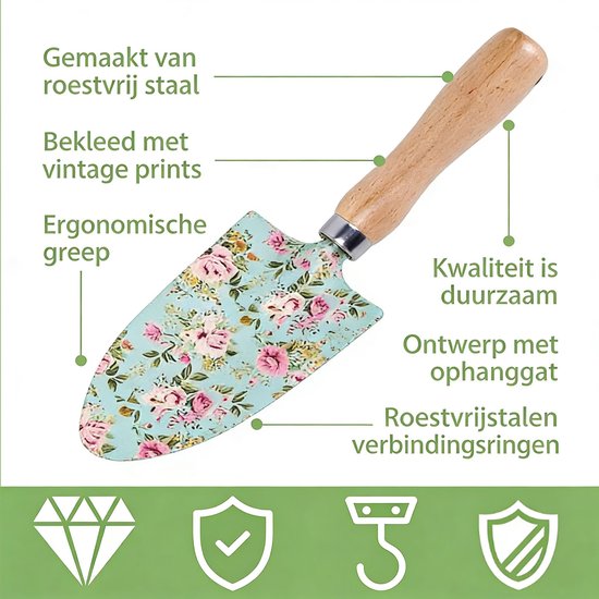 Gloovon® 10-Delige Tuingereedschap Set - RVS Handgereedschap met Tuintas - Inclusief Snoeischaar & Kniekussen - Bloemenprint van Merkloos	 — afbeelding 2