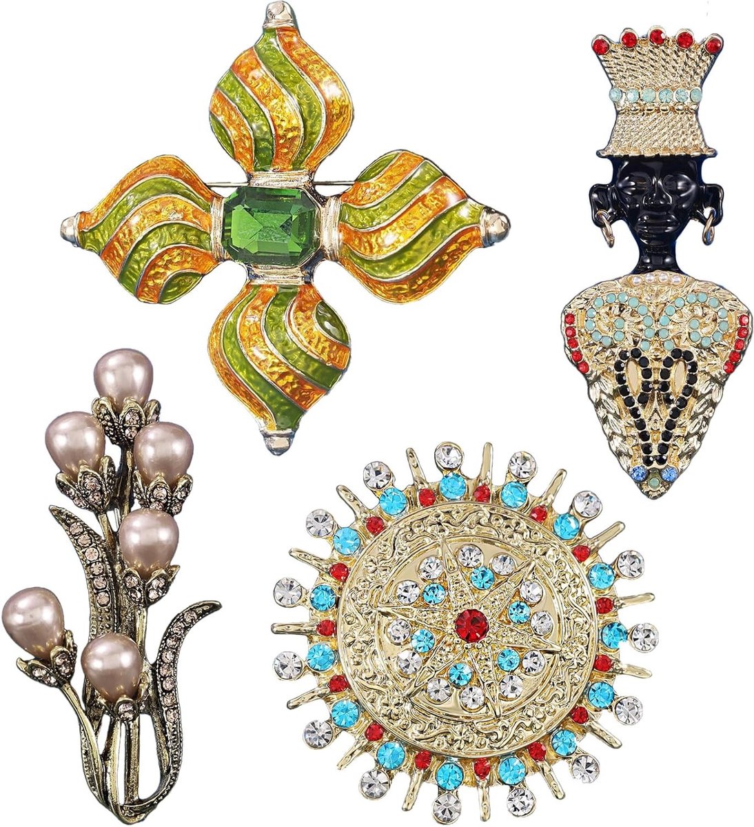Vintage Baroque Broches Set van 4, Geschikt voor Kledingdecoratie en Verjaardagscadeaus, Elegante Accessoires voor Dames