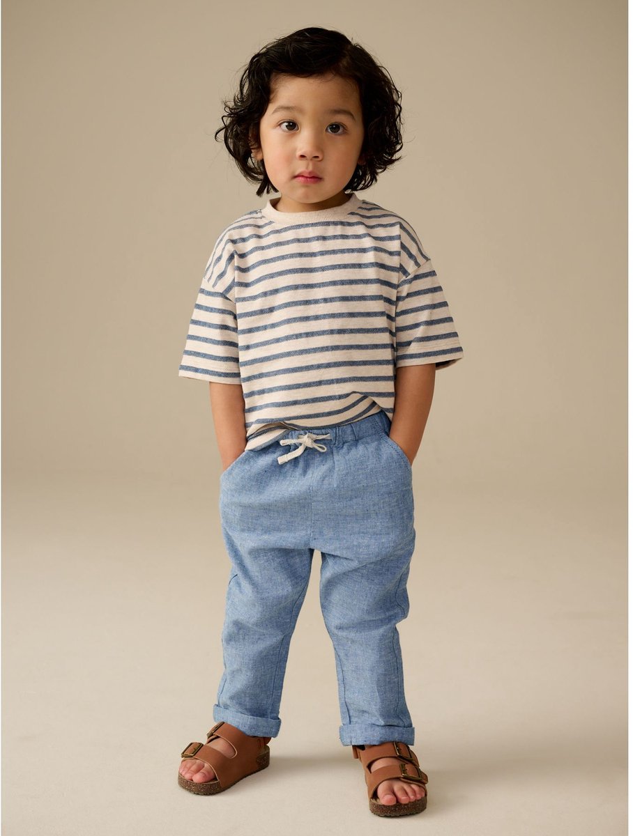 Next - Jongens - Linnen Blend broek met elastische taille - Blauw