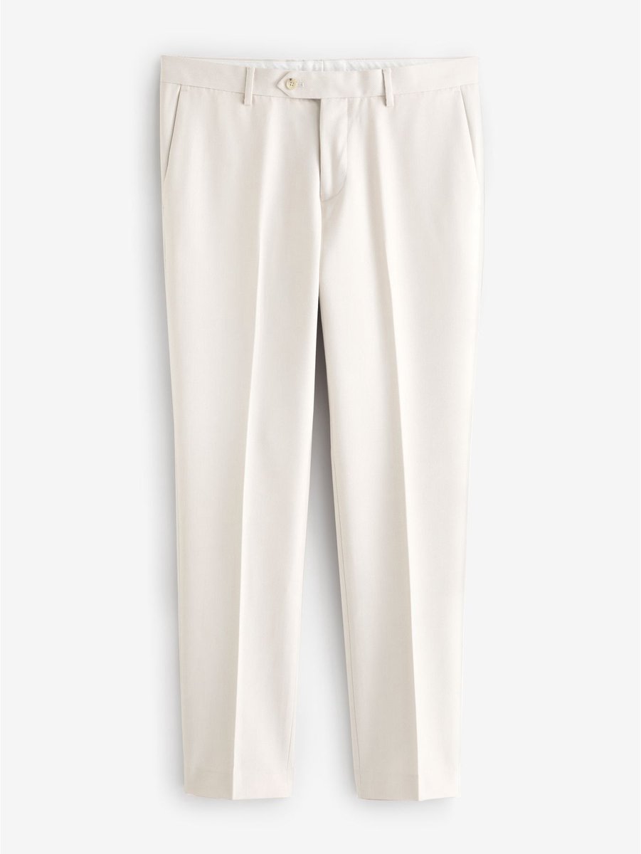 Next - Heren - Slim Fit - Kostuum met textuur: broek - Naturel