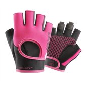 Roze zwart fitness handschoenen dames – vingerloze sport handschoenen met antislip palm en polsband – ademende fitness handschoenen voor sportschool, gewichtheffen en krachttraining – halve vinger trainingshandschoenen maat M