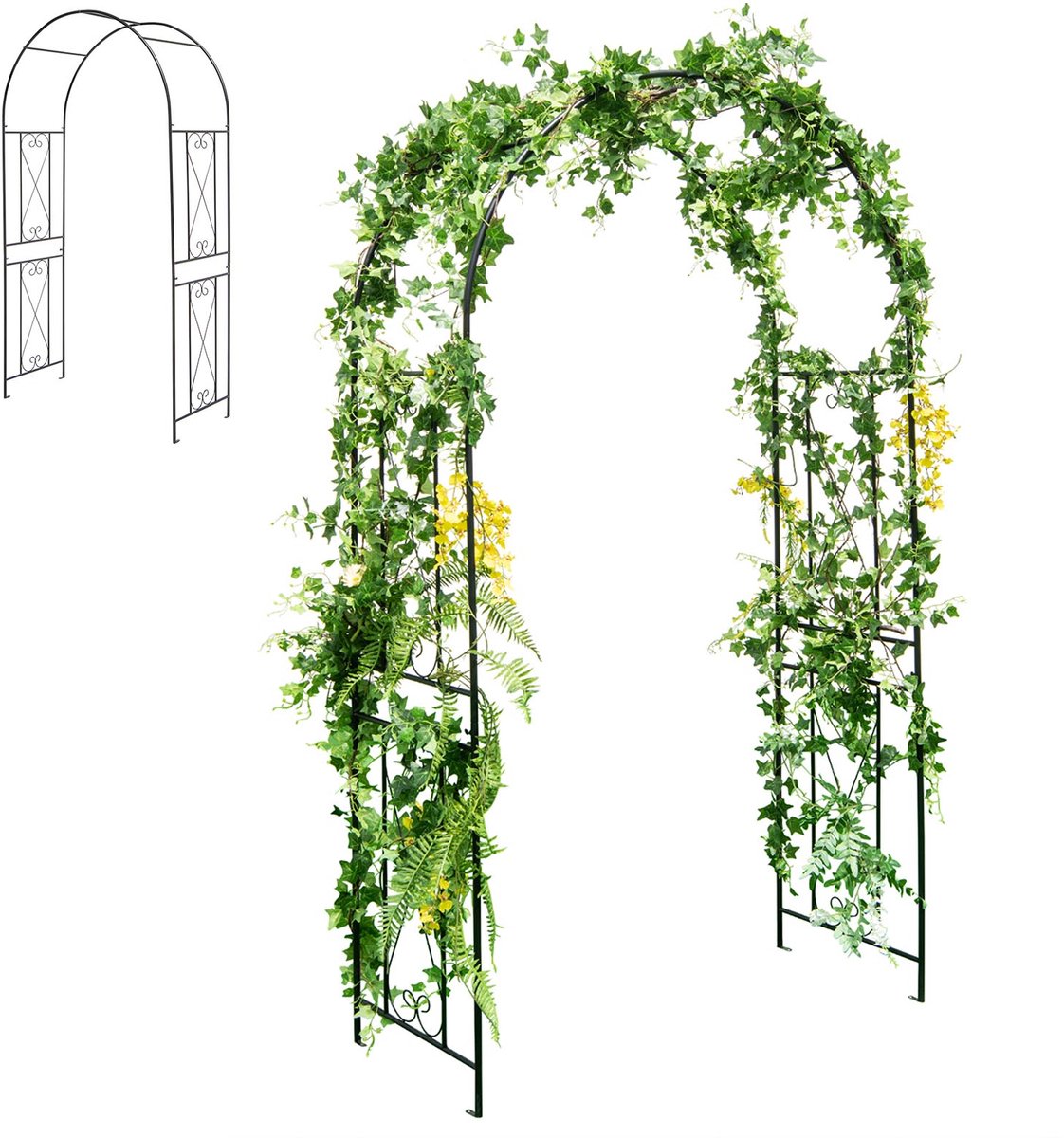 KOMFOTTEU Metalen Rozenboog, Tuinboog met Grondpinnen, Klimboog voor Klimplanten & Rozen, Bloemenboog voor Bruiloften en Feesten, 120 x 56 x 220 cm