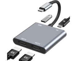 USB-C naar dubbele HDMI-adapter 4K – Type-C naar HDMI-splitter voor twee beeldschermen – Geschikt voor MacBook Air/Pro, Dell XPS, HP, Surface, Chromebook – 4-in-1