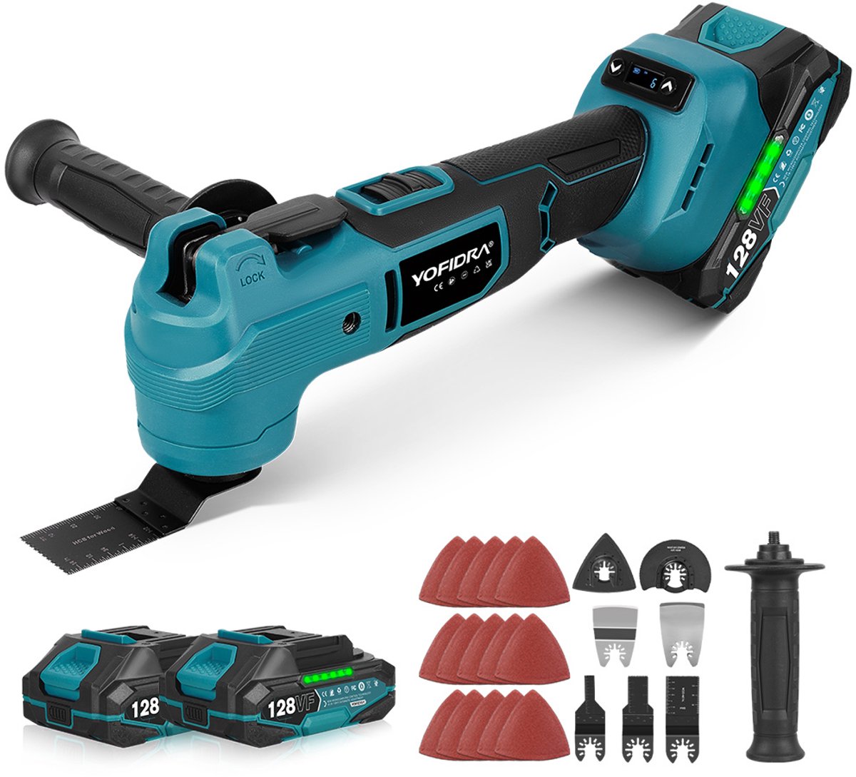 Yofidra Accu Multitool - Borstelloze Multifunctioneel - met 2x Accu's & 22x Accessoires