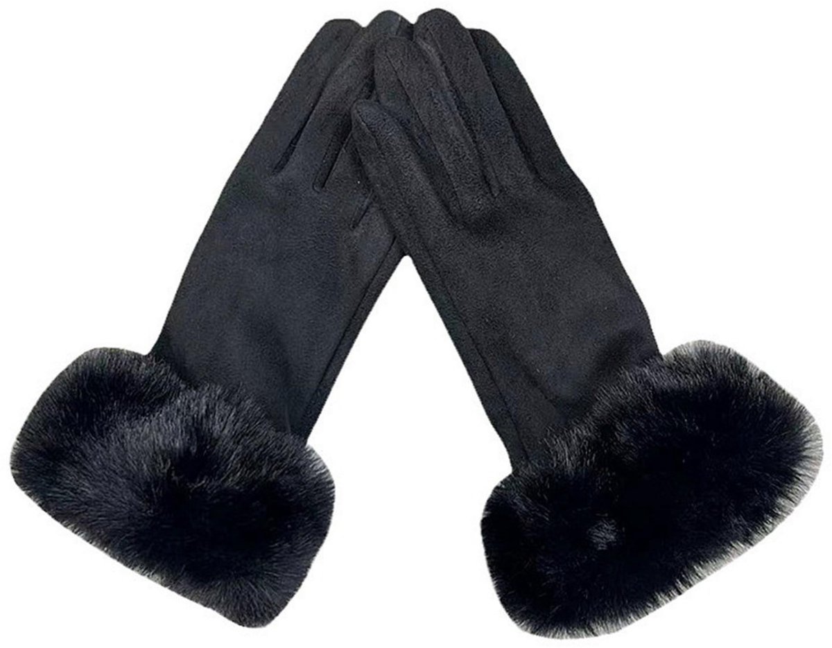 TRIXES Luxe Touchscreen Handschoenen met Bontrand - Thermische Winterhandschoenen - Zwart, One Size