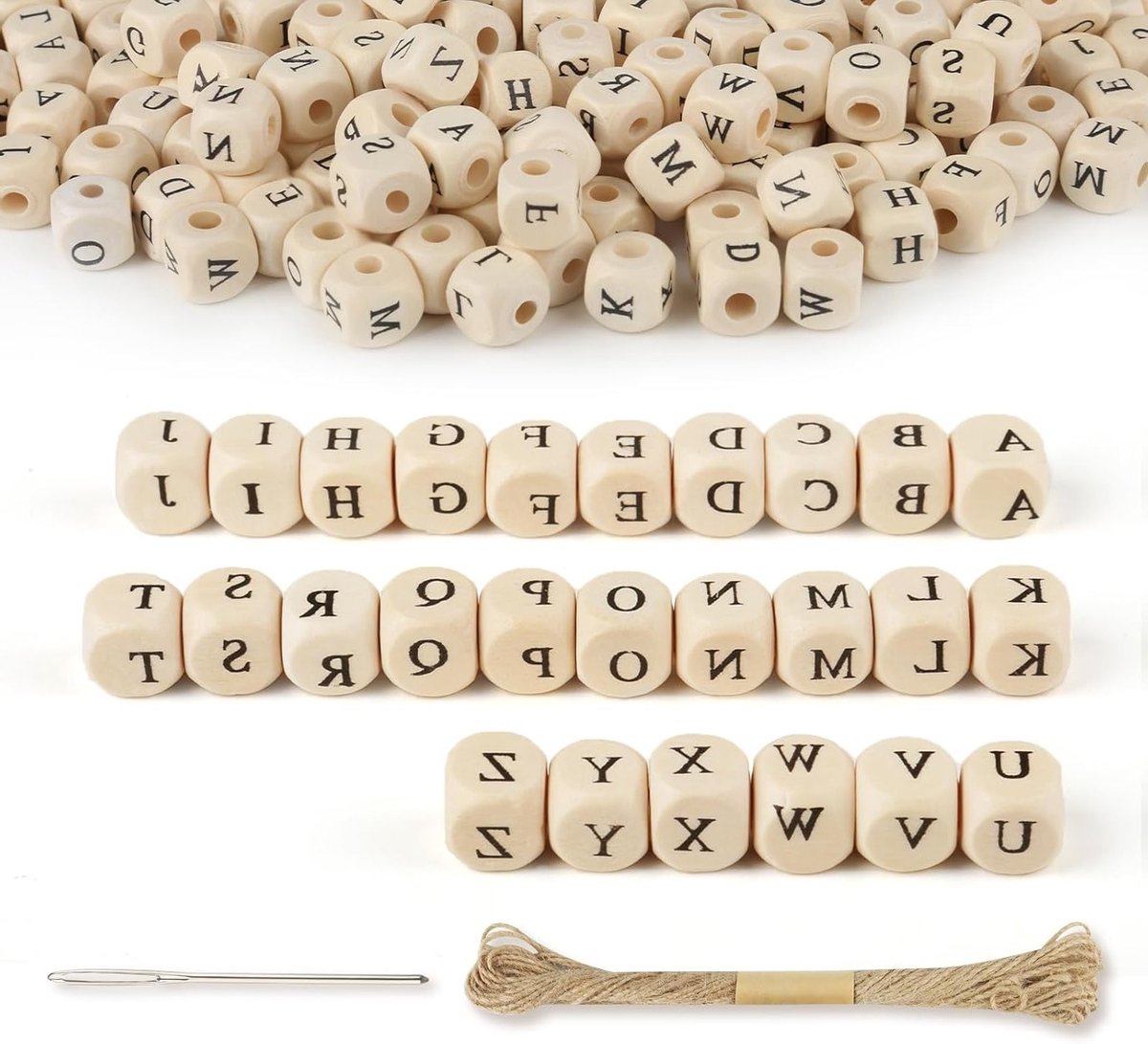 300 Stuks Houten Kralen, Letterkralen en Dobbelstenen voor Armbanden en Kettingen maken